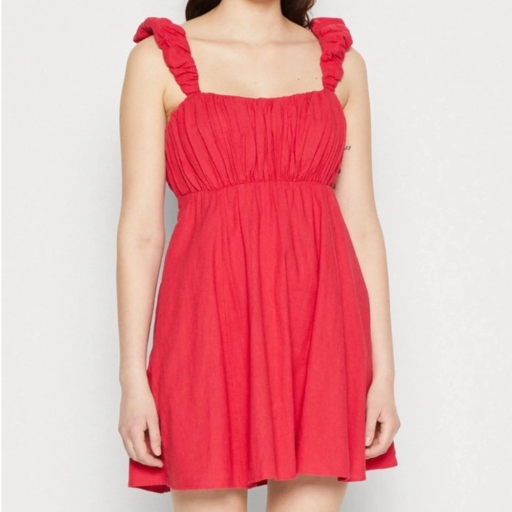 Abercrombie and Fitch Linen Cotton Hot Pink Ruffle Sleeveless Mini Dress